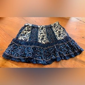 Cute boho blue and white floral ruffle mini skirt